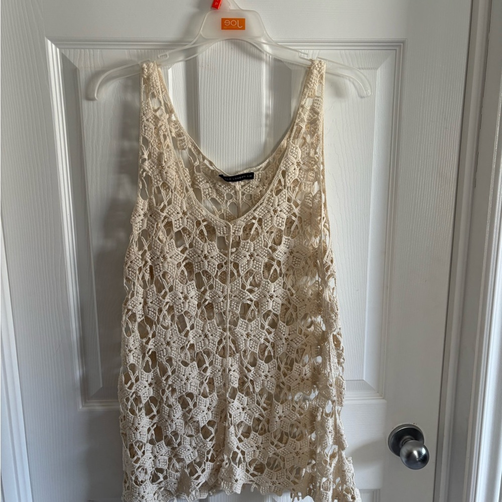 QED London Beige Crochet Sleeveless Top